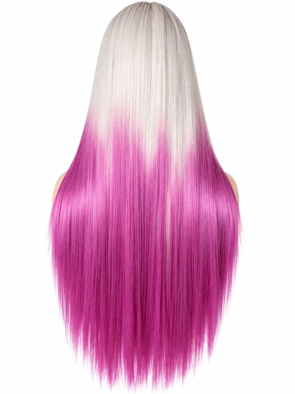 Long Straight Platinum to Vibrant Pink Ombre Wig - Women's Fashion Hair 26 inch